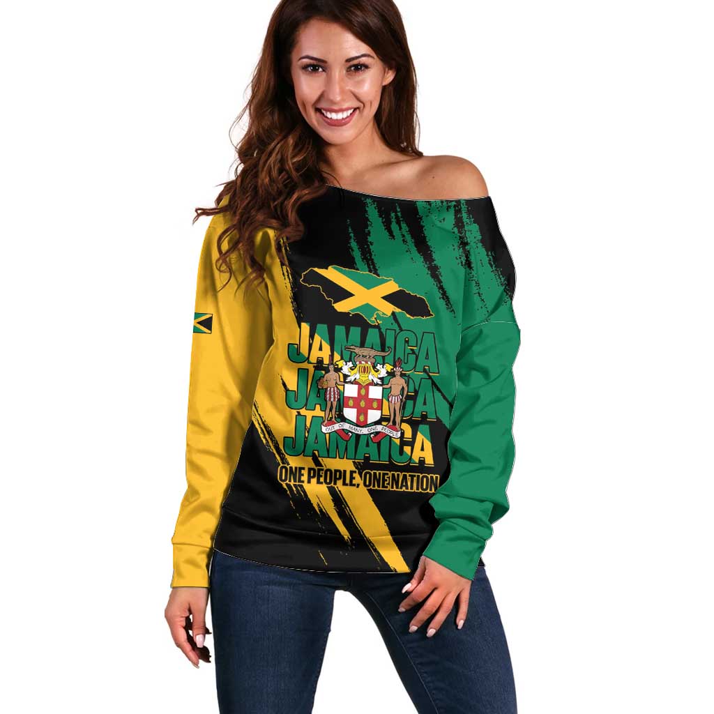 Jamaica Independence Day Off Shoulder Sweater One People One Nation
