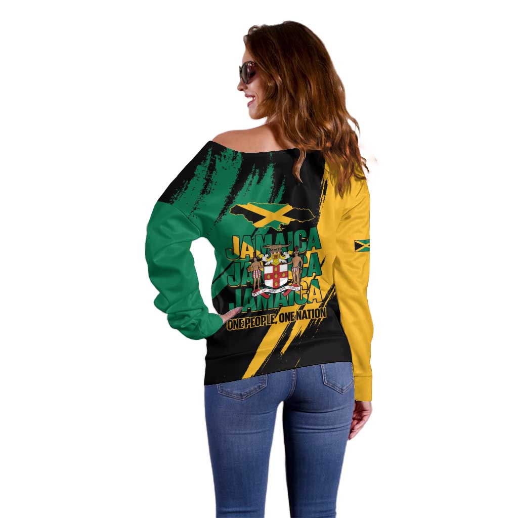 Jamaica Independence Day Off Shoulder Sweater One People One Nation