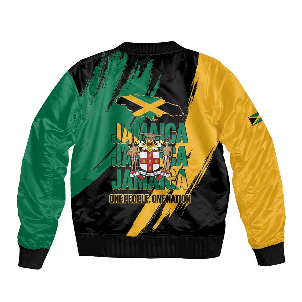 Jamaica Independence Day Sleeve Zip Bomber Jacket One People One Nation