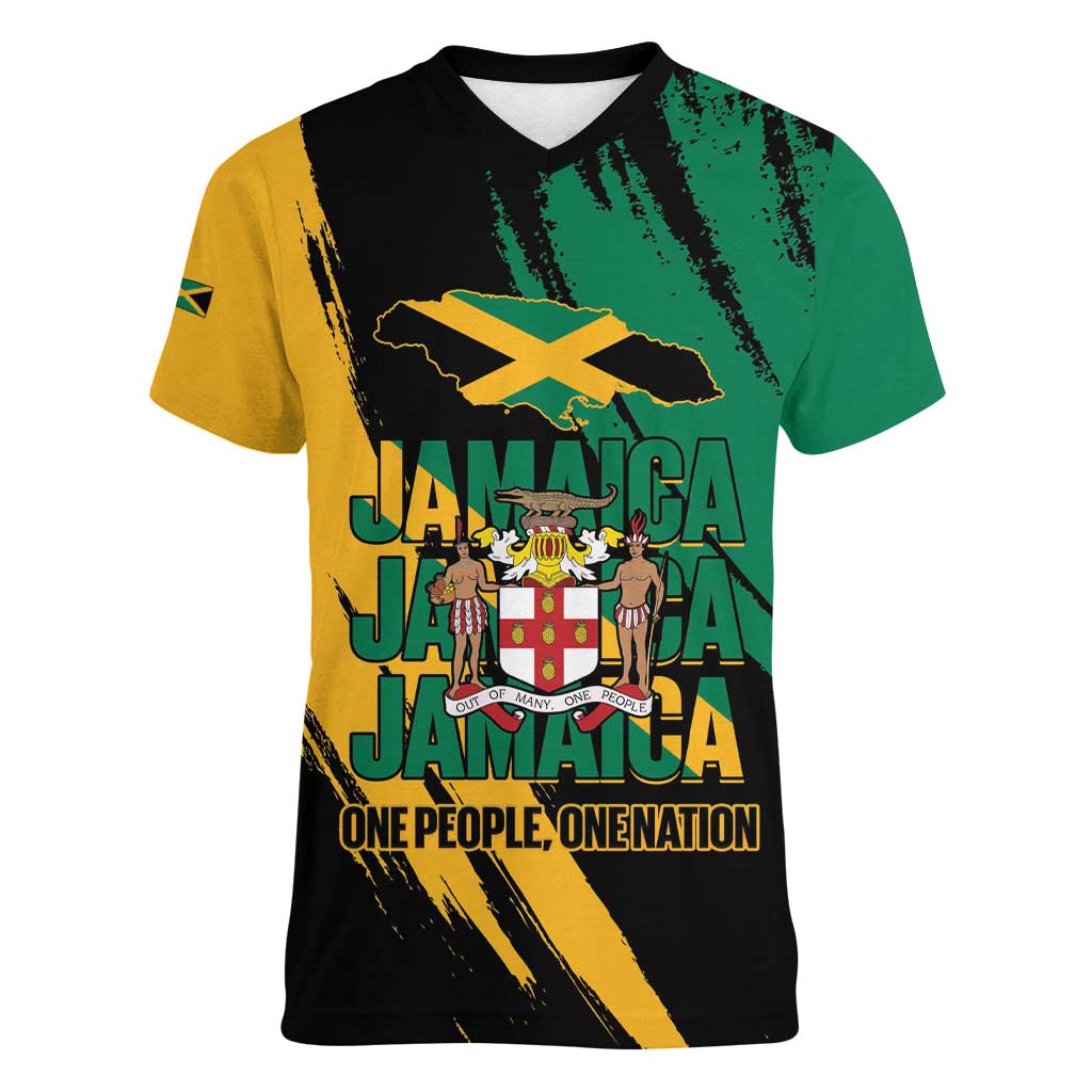 Jamaica Independence Day Women V-Neck T-Shirt One People One Nation