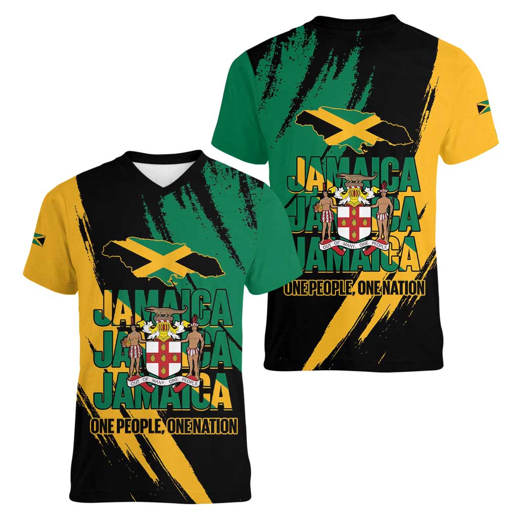Jamaica Independence Day Women V-Neck T-Shirt One People One Nation