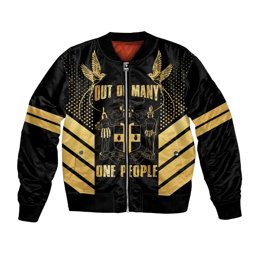 Jamaica Independence Day Bomber Jacket Out Of Many One People Gold Color