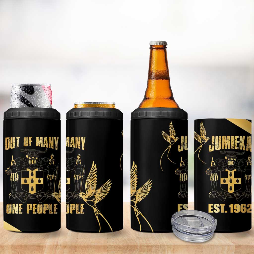 Jamaica Independence Day 4 in 1 Can Cooler Tumbler Out Of Many One People Gold Color