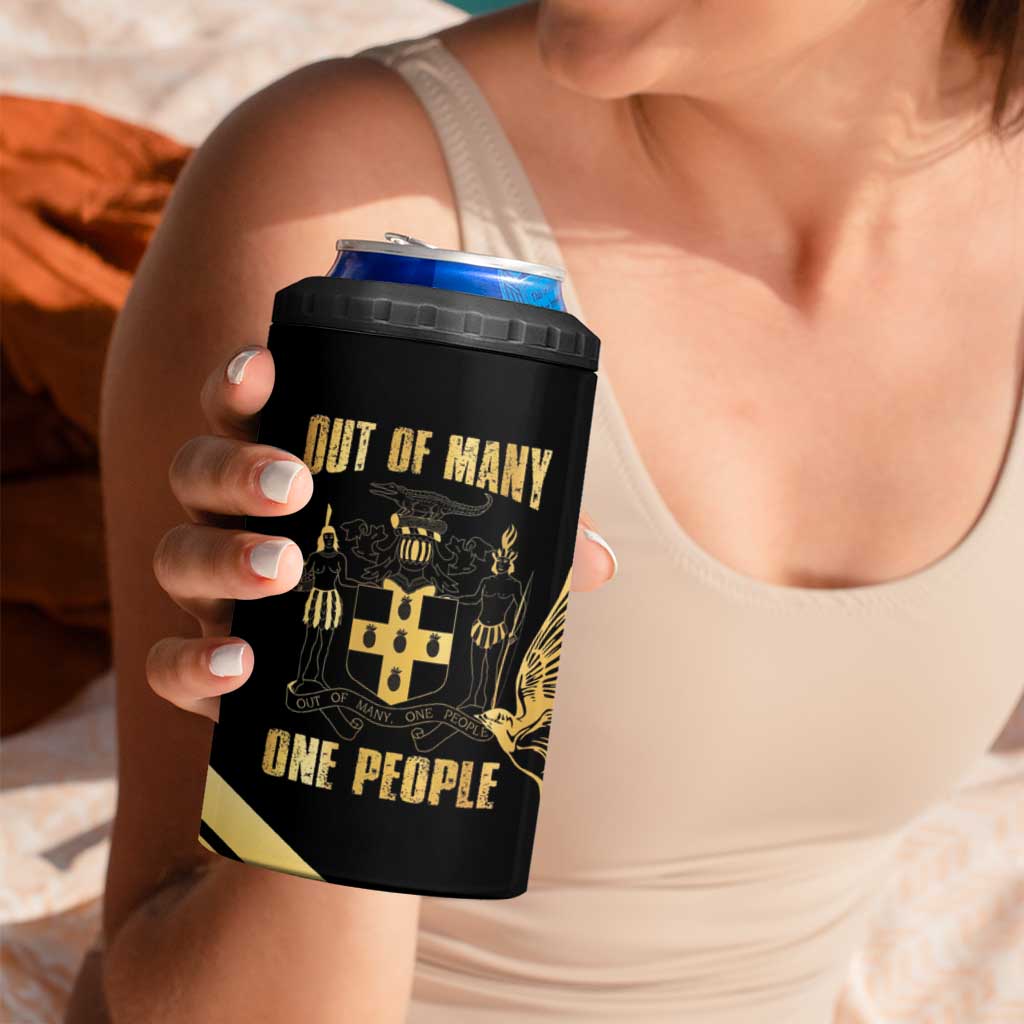 Jamaica Independence Day 4 in 1 Can Cooler Tumbler Out Of Many One People Gold Color