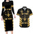 Jamaica Independence Day Couples Matching Long Sleeve Bodycon Dress and Hawaiian Shirt Out Of Many One People Gold Color
