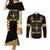 Jamaica Independence Day Couples Matching Mermaid Dress and Long Sleeve Button Shirt Out Of Many One People Gold Color