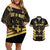 Jamaica Independence Day Couples Matching Off Shoulder Short Dress and Hawaiian Shirt Out Of Many One People Gold Color