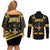 Jamaica Independence Day Couples Matching Off Shoulder Short Dress and Long Sleeve Button Shirt Out Of Many One People Gold Color