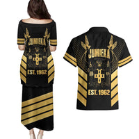 Jamaica Independence Day Couples Matching Puletasi and Hawaiian Shirt Out Of Many One People Gold Color