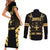 Jamaica Independence Day Couples Matching Short Sleeve Bodycon Dress and Long Sleeve Button Shirt Out Of Many One People Gold Color