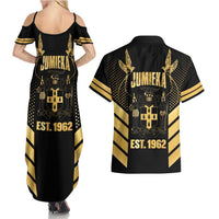 Jamaica Independence Day Couples Matching Summer Maxi Dress and Hawaiian Shirt Out Of Many One People Gold Color