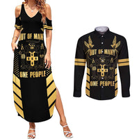 Jamaica Independence Day Couples Matching Summer Maxi Dress and Long Sleeve Button Shirt Out Of Many One People Gold Color