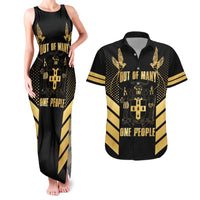 Jamaica Independence Day Couples Matching Tank Maxi Dress and Hawaiian Shirt Out Of Many One People Gold Color