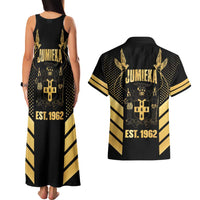 Jamaica Independence Day Couples Matching Tank Maxi Dress and Hawaiian Shirt Out Of Many One People Gold Color