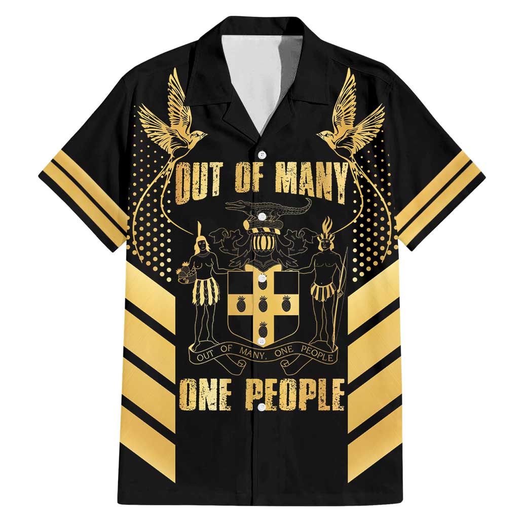 Jamaica Independence Day Family Matching Mermaid Dress and Hawaiian Shirt Out Of Many One People Gold Color