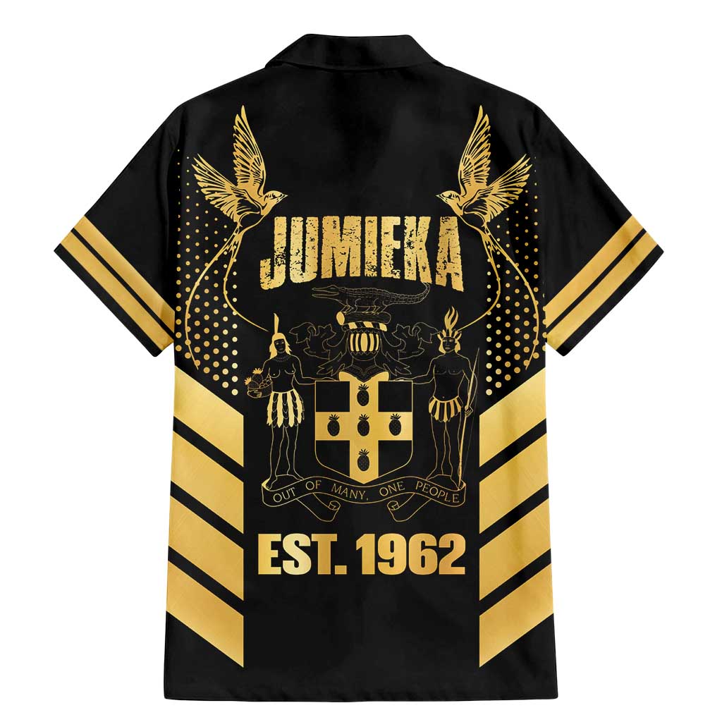 Jamaica Independence Day Family Matching Mermaid Dress and Hawaiian Shirt Out Of Many One People Gold Color