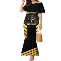 Jamaica Independence Day Family Matching Mermaid Dress and Hawaiian Shirt Out Of Many One People Gold Color
