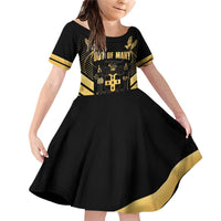 Jamaica Independence Day Family Matching Off Shoulder Short Dress and Hawaiian Shirt Out Of Many One People Gold Color