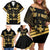 Jamaica Independence Day Family Matching Off Shoulder Short Dress and Hawaiian Shirt Out Of Many One People Gold Color