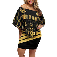 Jamaica Independence Day Family Matching Off Shoulder Short Dress and Hawaiian Shirt Out Of Many One People Gold Color