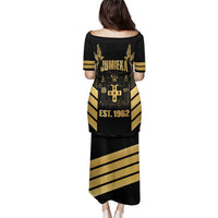 Jamaica Independence Day Family Matching Puletasi and Hawaiian Shirt Out Of Many One People Gold Color