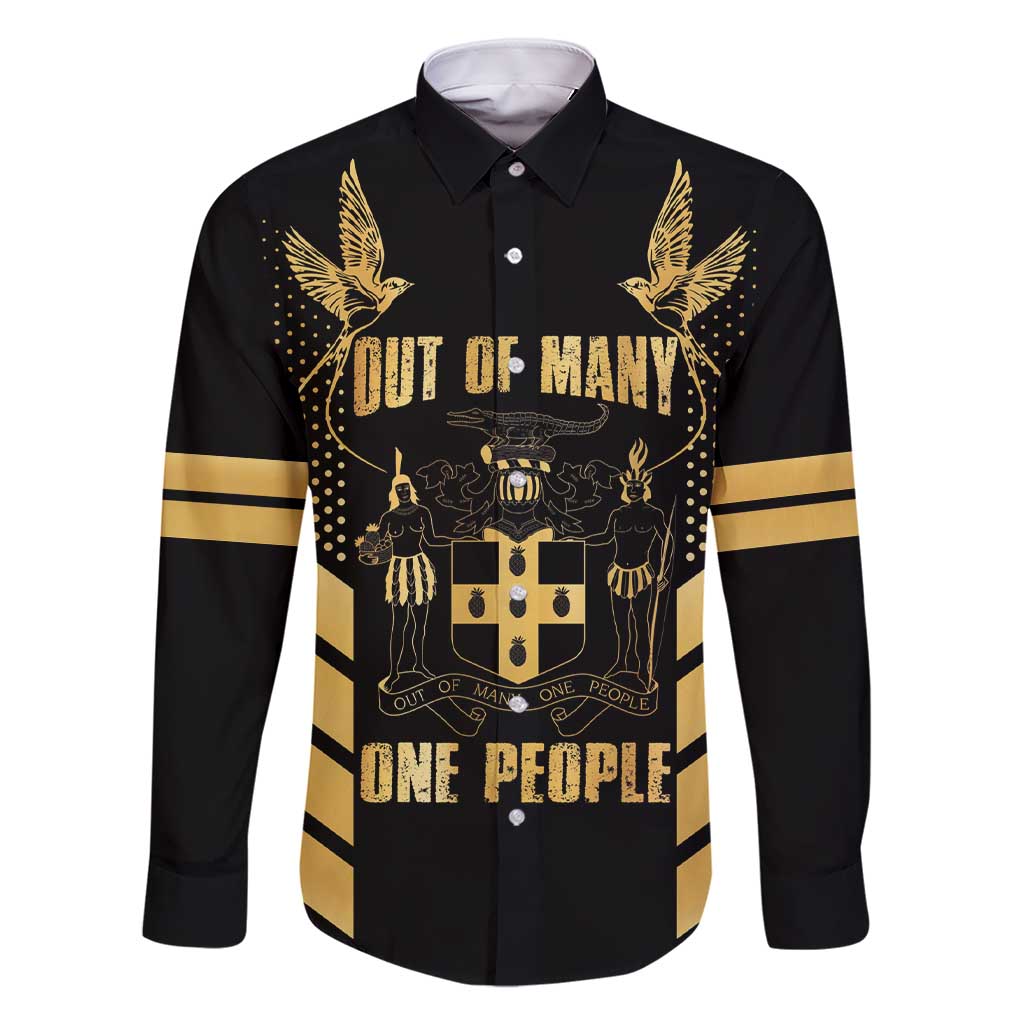 Jamaica Independence Day Family Matching Short Sleeve Bodycon Dress and Hawaiian Shirt Out Of Many One People Gold Color