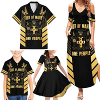 Jamaica Independence Day Family Matching Summer Maxi Dress and Hawaiian Shirt Out Of Many One People Gold Color