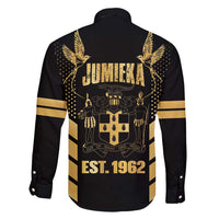 Jamaica Independence Day Family Matching Summer Maxi Dress and Hawaiian Shirt Out Of Many One People Gold Color