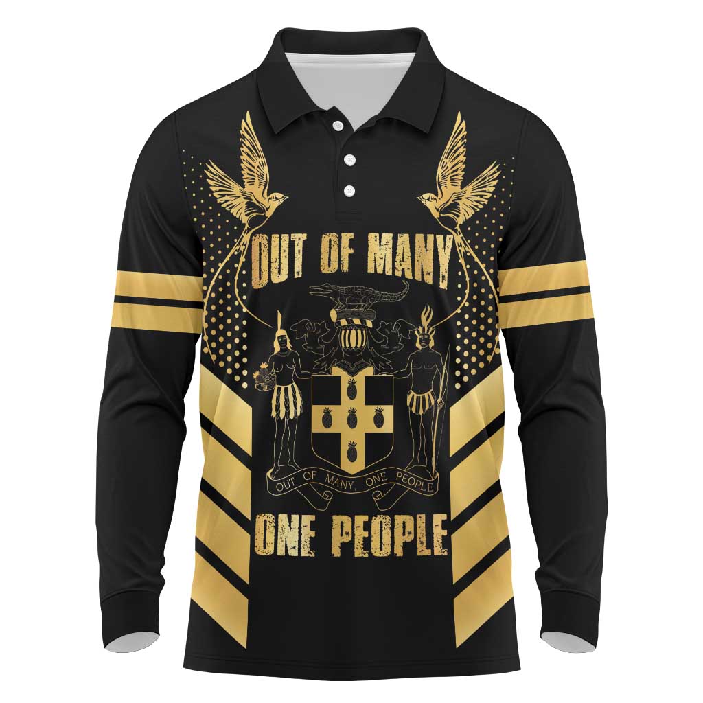 Jamaica Independence Day Long Sleeve Polo Shirt Out Of Many One People Gold Color