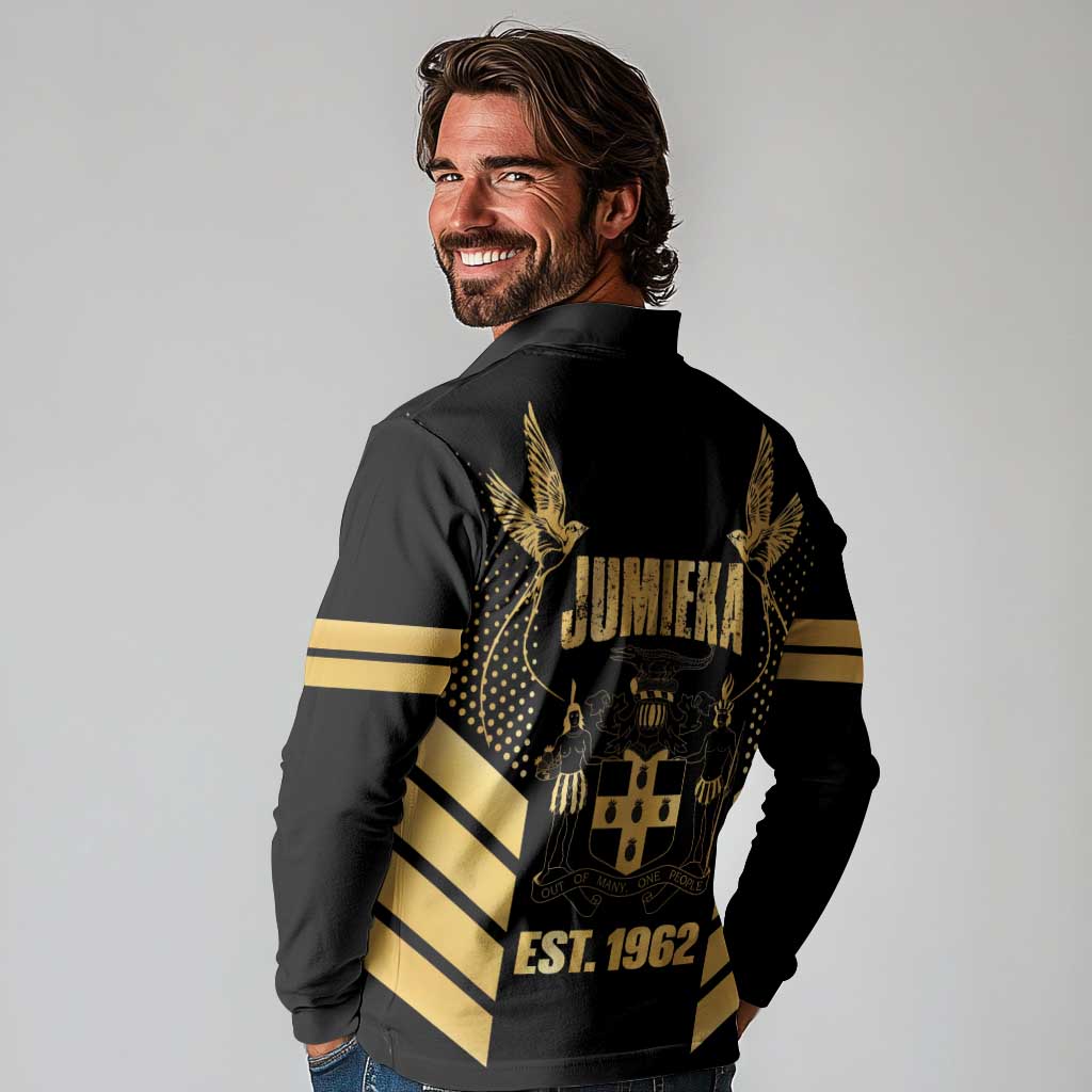 Jamaica Independence Day Long Sleeve Polo Shirt Out Of Many One People Gold Color