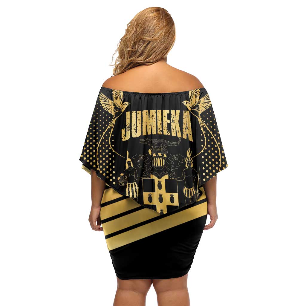 Jamaica Independence Day Off Shoulder Short Dress Out Of Many One People Gold Color