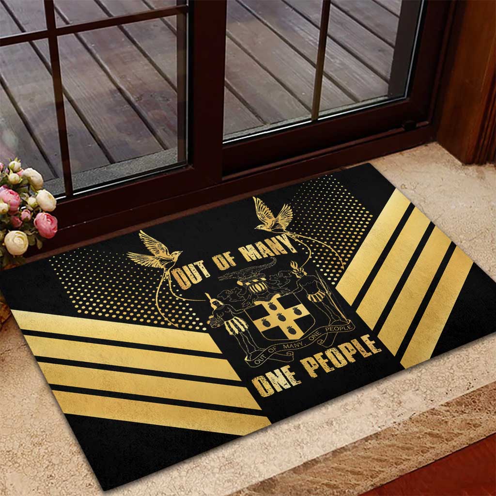 Jamaica Independence Day Rubber Doormat Out Of Many One People Gold Color