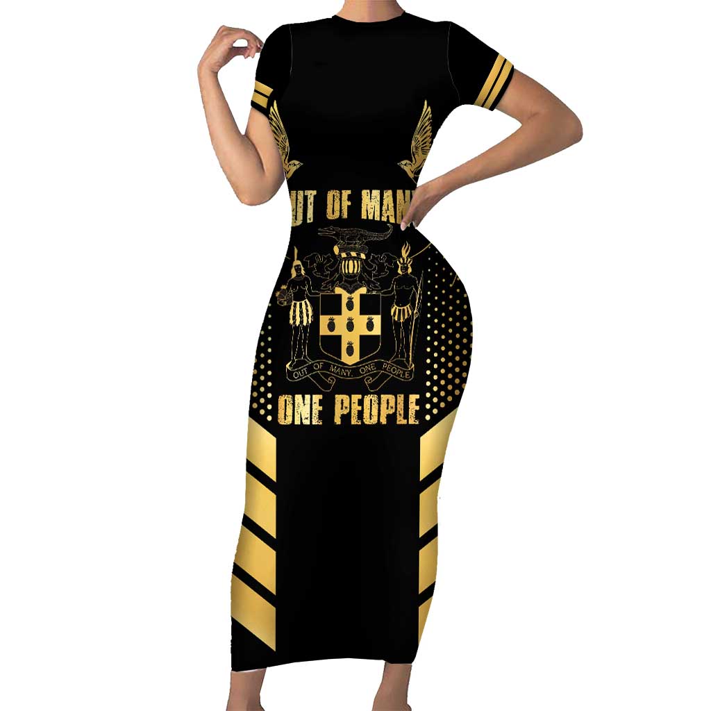 Jamaica Independence Day Short Sleeve Bodycon Dress Out Of Many One People Gold Color