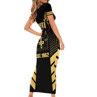 Jamaica Independence Day Short Sleeve Bodycon Dress Out Of Many One People Gold Color