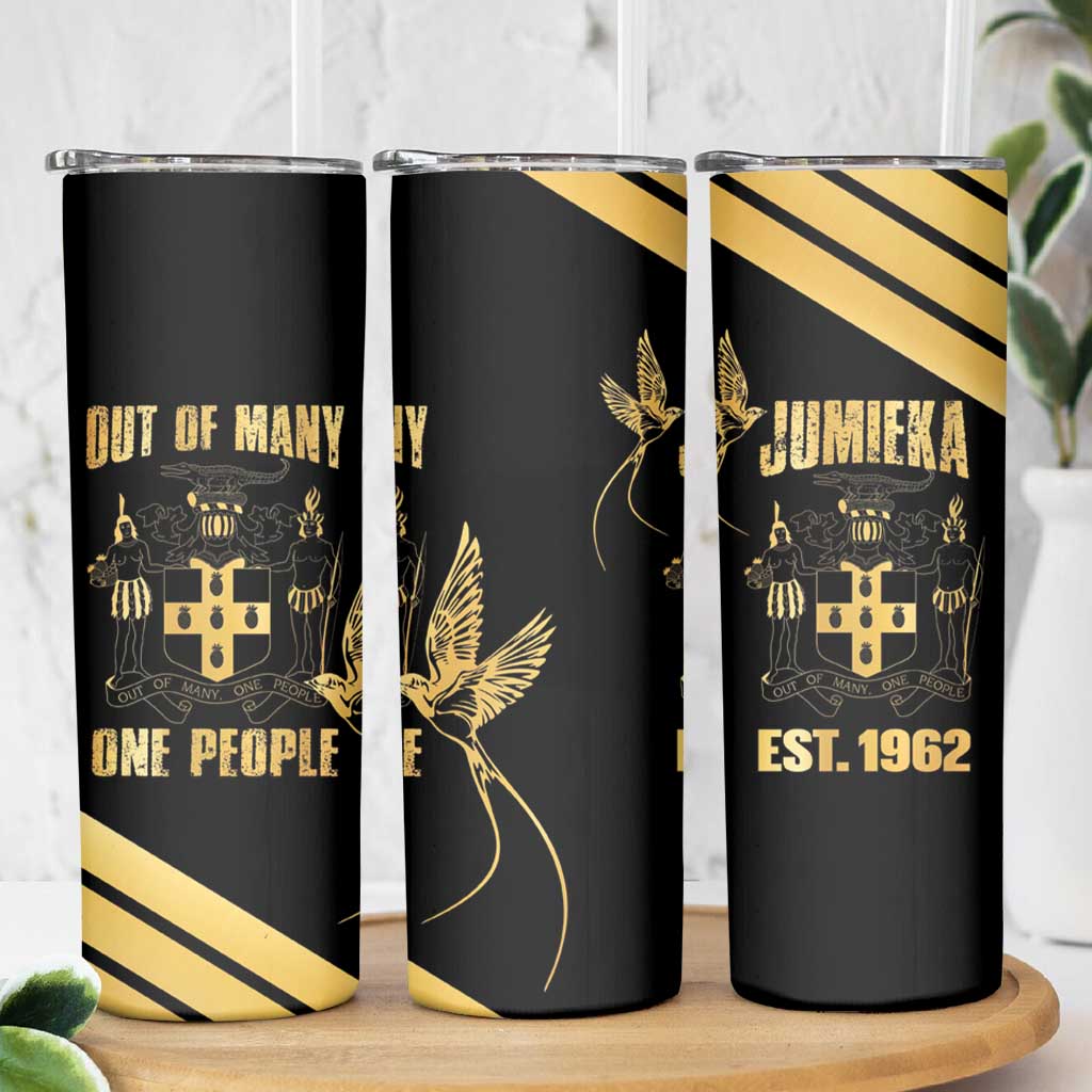 Jamaica Independence Day Skinny Tumbler Out Of Many One People Gold Color