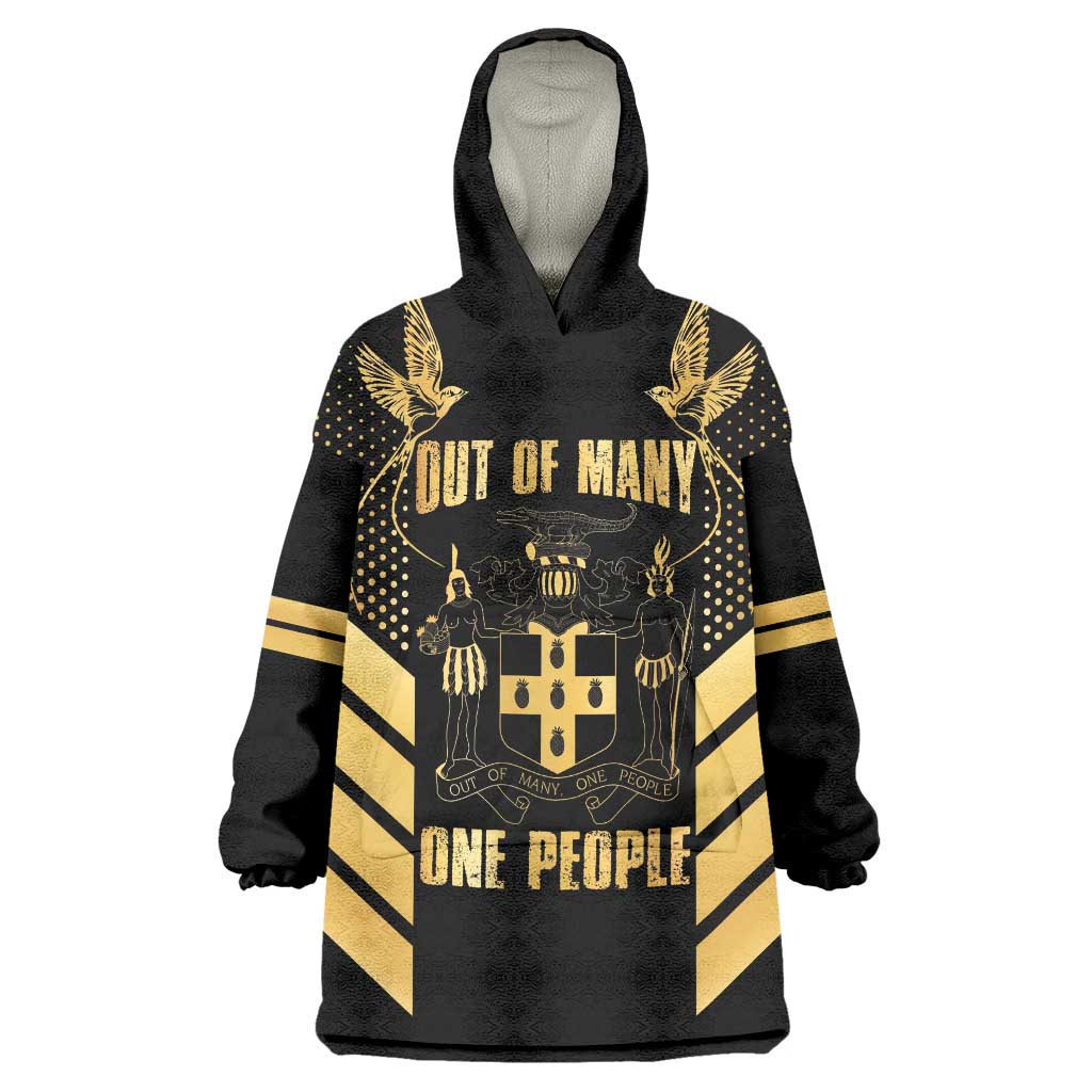 Jamaica Independence Day Wearable Blanket Hoodie Out Of Many One People Gold Color