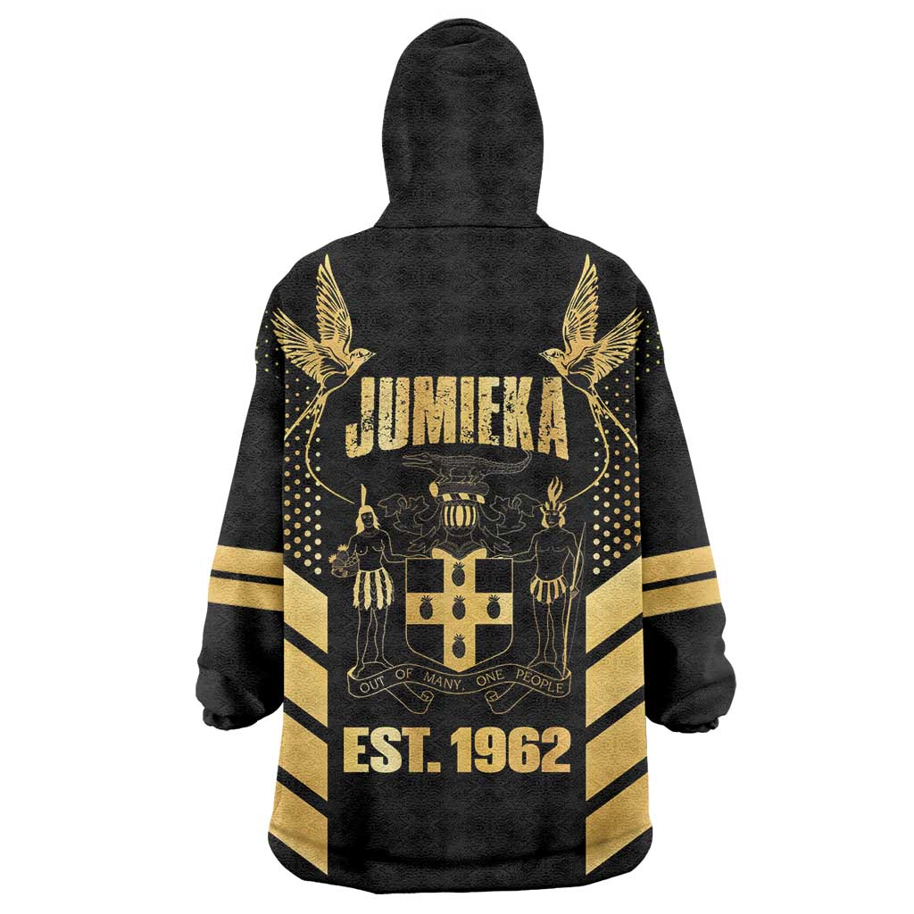 Jamaica Independence Day Wearable Blanket Hoodie Out Of Many One People Gold Color