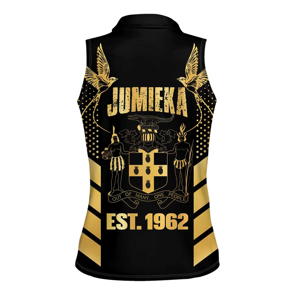 Jamaica Independence Day Women Sleeveless Polo Shirt Out Of Many One People Gold Color