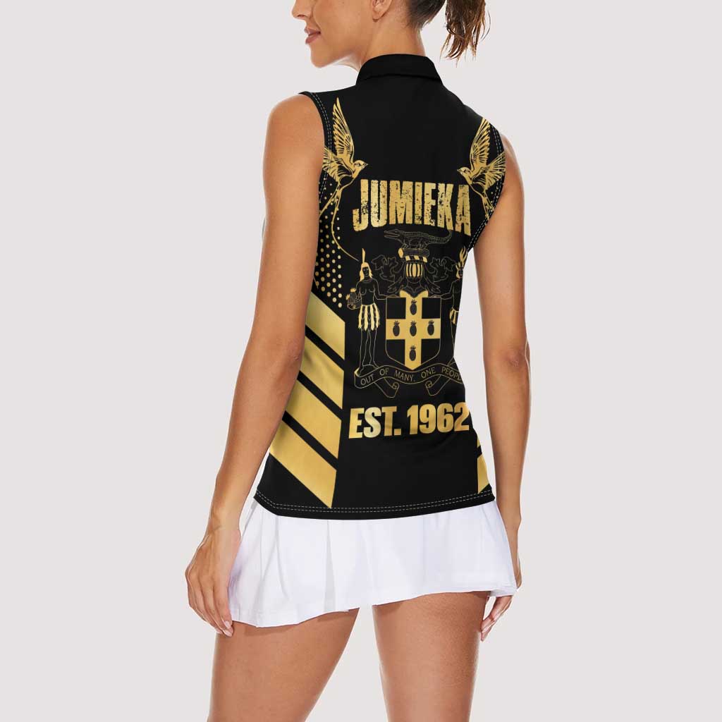 Jamaica Independence Day Women Sleeveless Polo Shirt Out Of Many One People Gold Color
