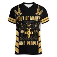 Jamaica Independence Day Women V-Neck T-Shirt Out Of Many One People Gold Color