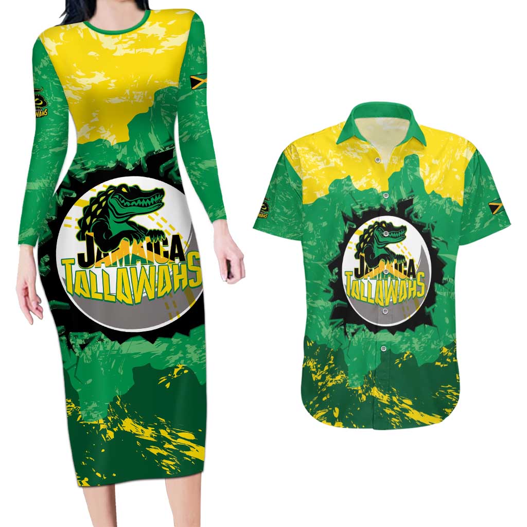 Custom Jamaica Cricket Couples Matching Long Sleeve Bodycon Dress and Hawaiian Shirt Go Champions Tallawahs Grunge Style