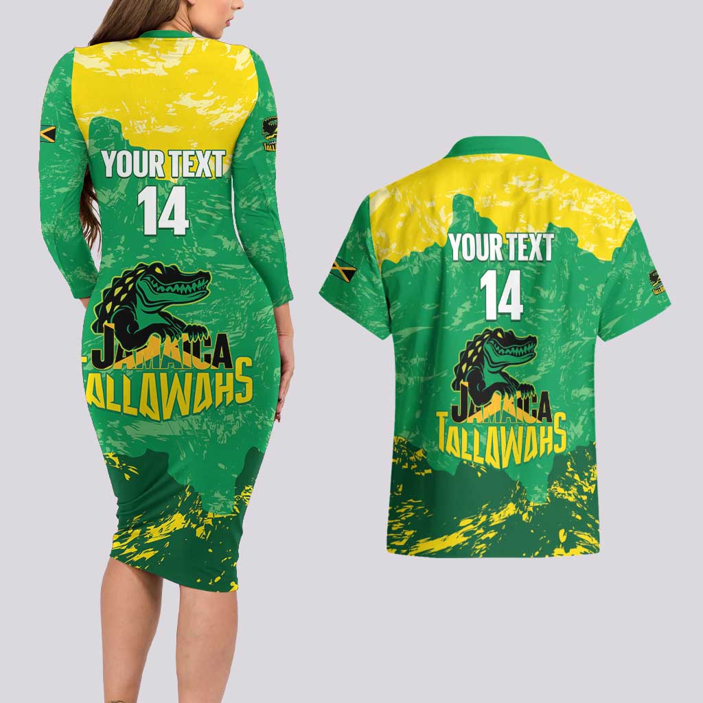 Custom Jamaica Cricket Couples Matching Long Sleeve Bodycon Dress and Hawaiian Shirt Go Champions Tallawahs Grunge Style