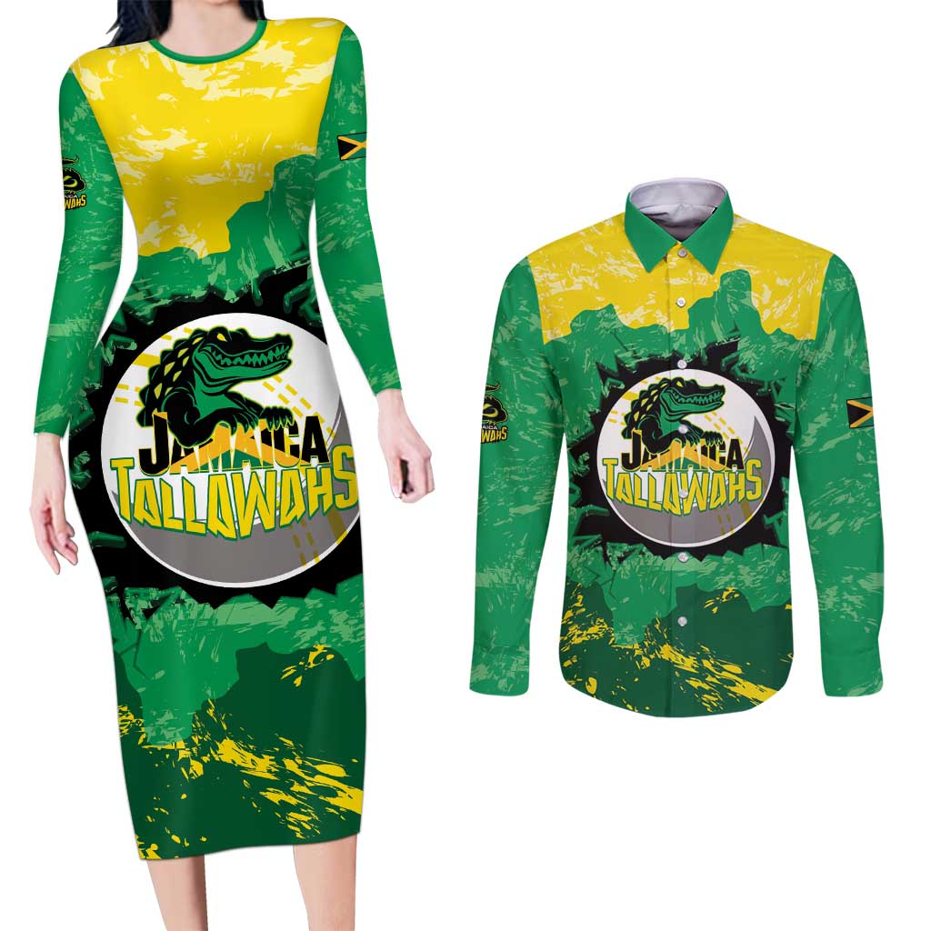 Custom Jamaica Cricket Couples Matching Long Sleeve Bodycon Dress and Long Sleeve Button Shirt Go Champions Tallawahs Grunge Style
