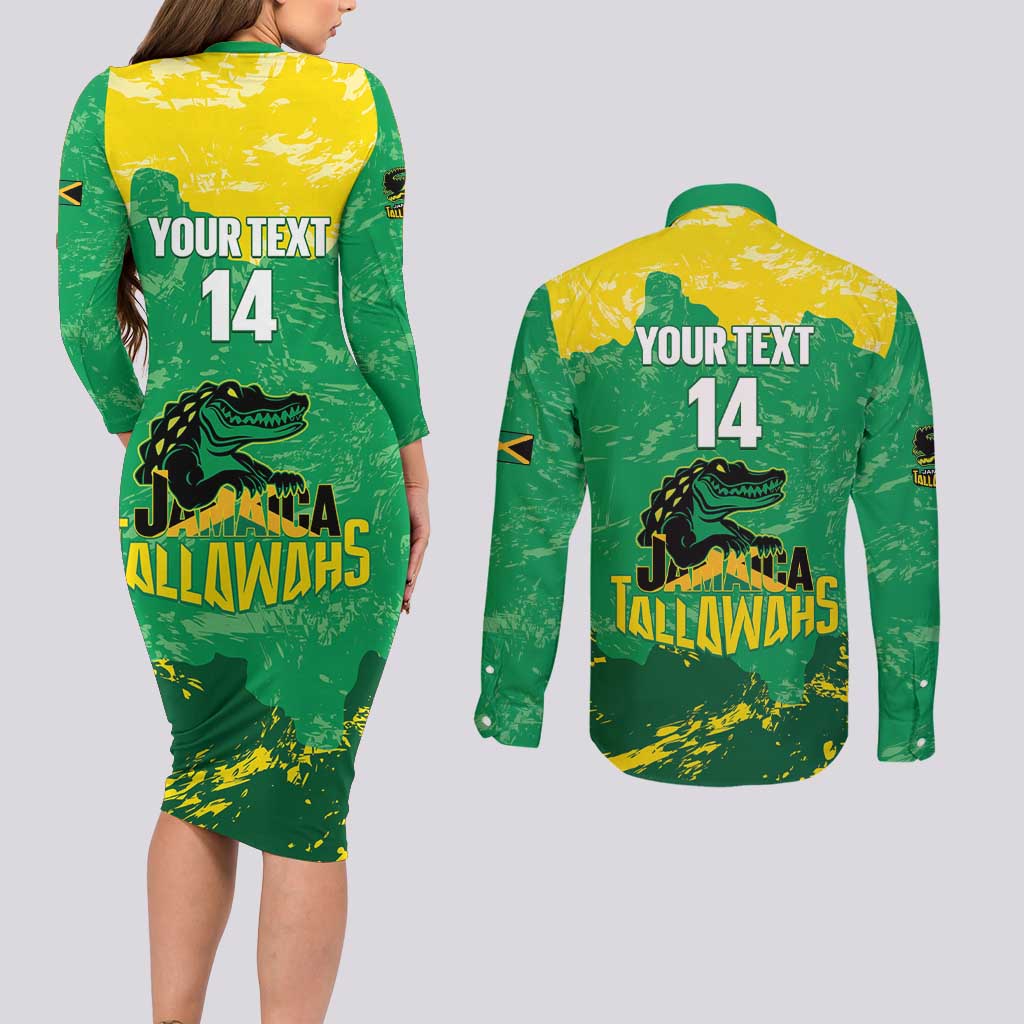 Custom Jamaica Cricket Couples Matching Long Sleeve Bodycon Dress and Long Sleeve Button Shirt Go Champions Tallawahs Grunge Style