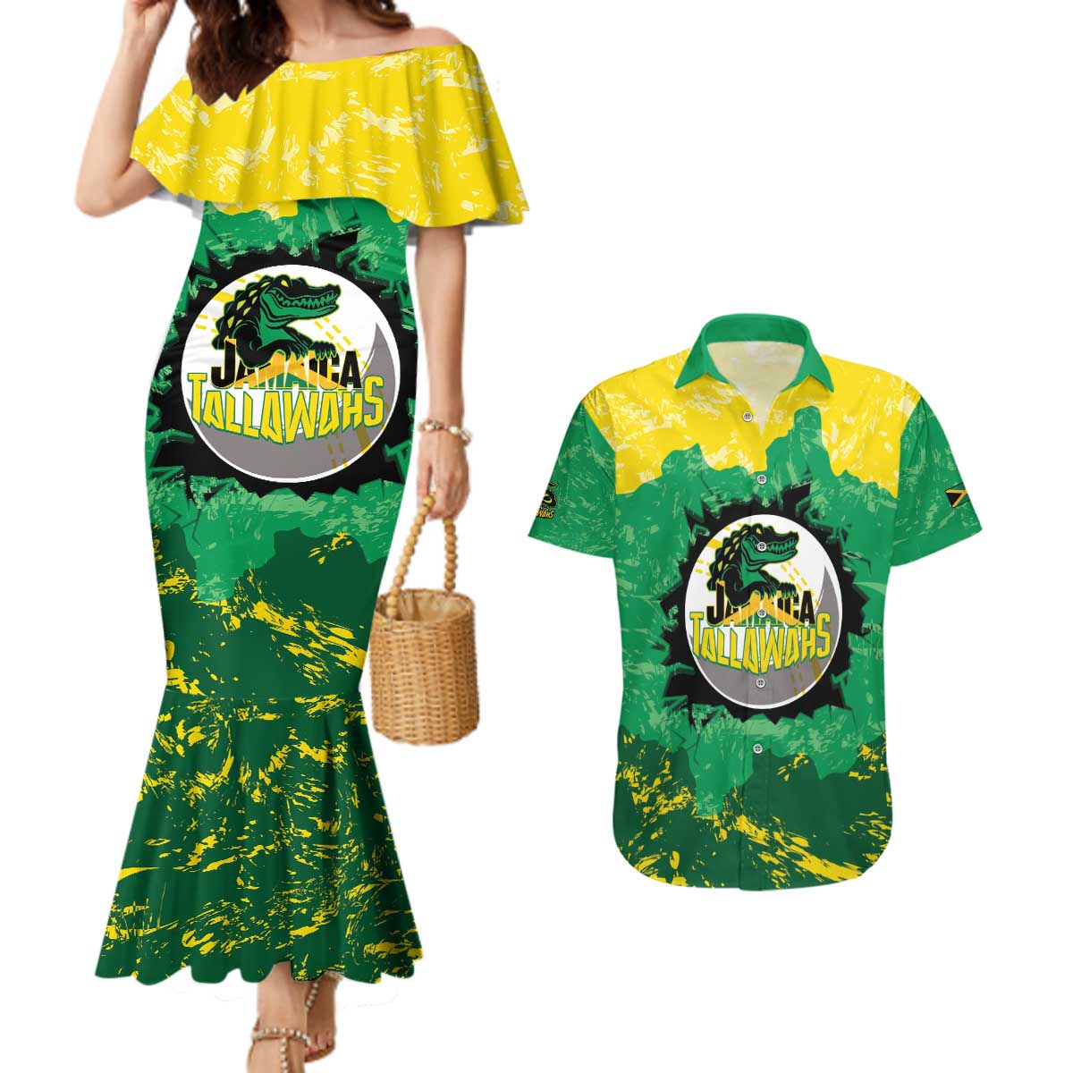 Custom Jamaica Cricket Couples Matching Mermaid Dress and Hawaiian Shirt Go Champions Tallawahs Grunge Style