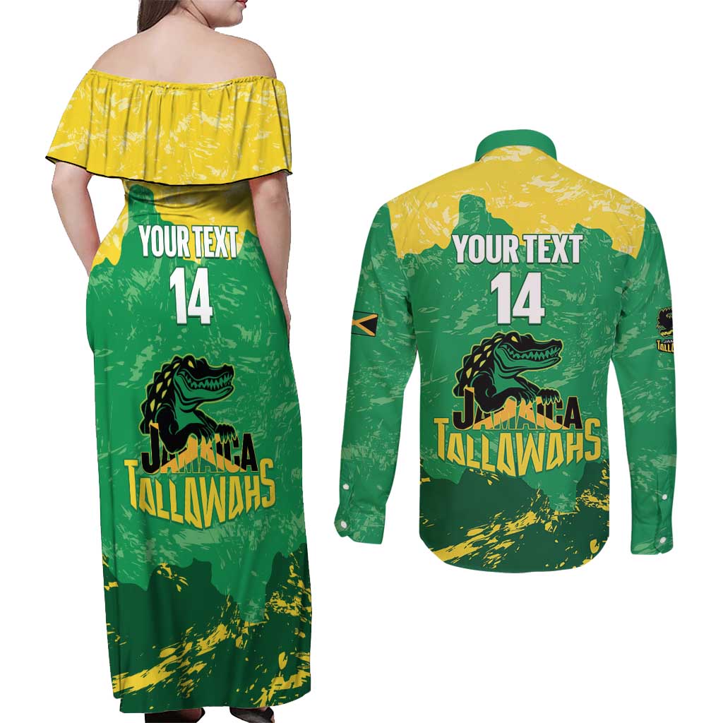 Custom Jamaica Cricket Couples Matching Off Shoulder Maxi Dress and Long Sleeve Button Shirt Go Champions Tallawahs Grunge Style
