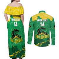 Custom Jamaica Cricket Couples Matching Off Shoulder Maxi Dress and Long Sleeve Button Shirt Go Champions Tallawahs Grunge Style
