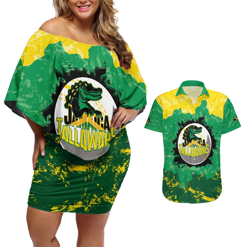 Custom Jamaica Cricket Couples Matching Off Shoulder Short Dress and Hawaiian Shirt Go Champions Tallawahs Grunge Style