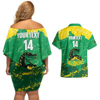 Custom Jamaica Cricket Couples Matching Off Shoulder Short Dress and Hawaiian Shirt Go Champions Tallawahs Grunge Style