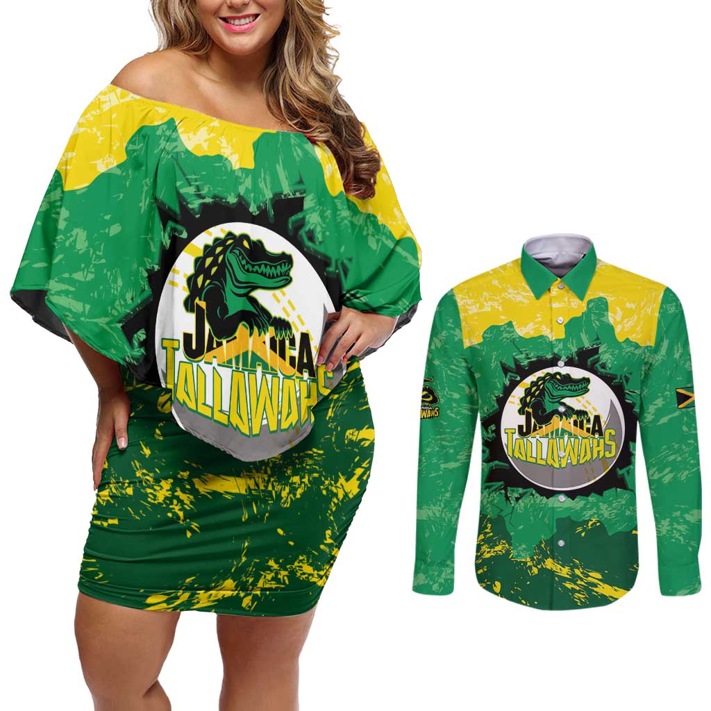 Custom Jamaica Cricket Couples Matching Off Shoulder Short Dress and Long Sleeve Button Shirt Go Champions Tallawahs Grunge Style